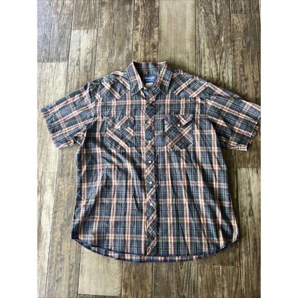 Vintage Wrangler Pearl Snap Shirt Mens‎ Size   XXL Plaid Short Sleeve Western